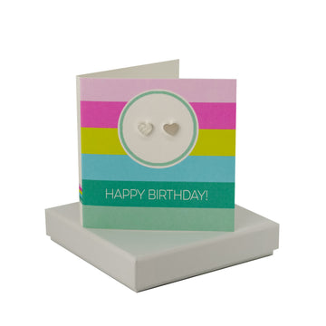 Happy Birthday Circle Stripe Pastel Card - Heart Studs Coral and Mint